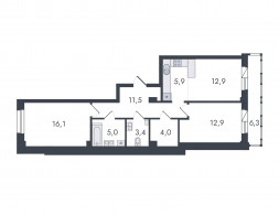 3-комнатная, 78 м²