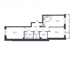 3-комнатная, 77.8 м²