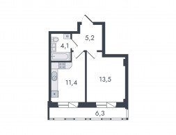 1-комнатная, 40.5 м²