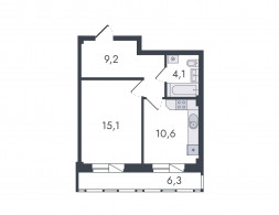 1-комнатная, 45.3 м²