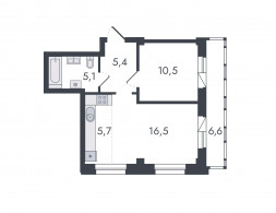 2-комнатная, 49.8 м²
