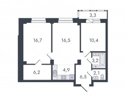 3-комнатная, 69.8 м²