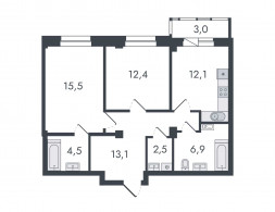 2-комнатная, 70 м²