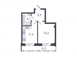 1-комнатная, 40.6 м²