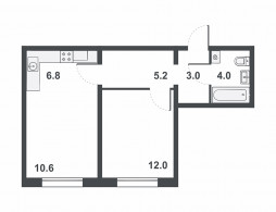 2-комнатная, 41.6 м²