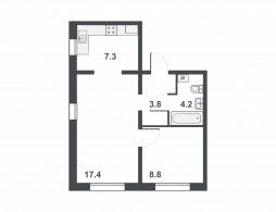 2-комнатная, 41.5 м²