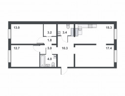 3-комнатная, 84.1 м²