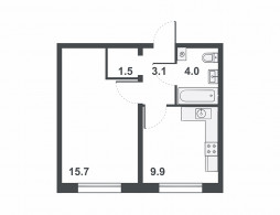 1-комнатная, 34.2 м²