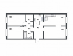 3-комнатная, 83.3 м²
