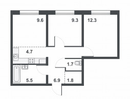 3-комнатная, 51.8 м²