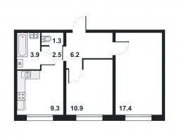 2-комнатная, 51.5 м²