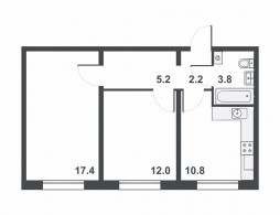 2-комнатная, 51.4 м²