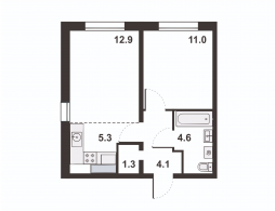 2-комнатная, 39.2 м²