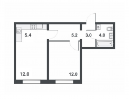 2-комнатная, 41.6 м²