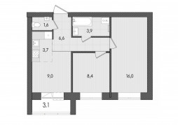 Евро 3-комнатная, 52.4 м²