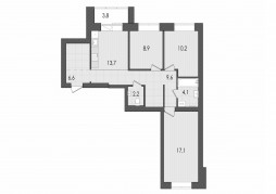 3-комнатная, 76.2 м²
