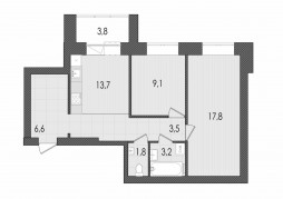 2-комнатная, 59.5 м²
