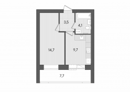 1-комнатная, 39.7 м²