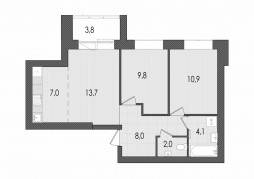 3-комнатная, 59.3 м²