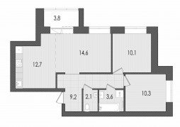 3-комнатная, 64.5 м²