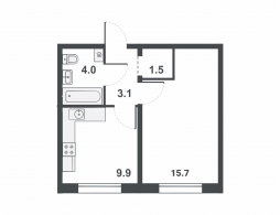 1-комнатная, 34.2 м²