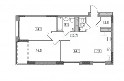 3-комнатная, 72.7 м²