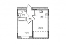2-комнатная, 41.7 м²