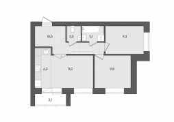 3-комнатная, 55.1 м²