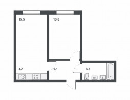 2-комнатная, 45.7 м²