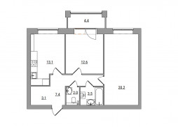 2-комнатная, 66.3 м²