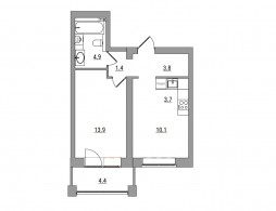 2-комнатная, 42.2 м²