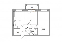 2-комнатная, 66.3 м²
