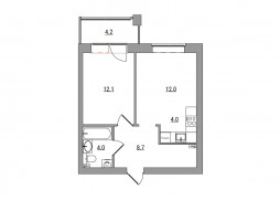 2-комнатная, 45 м²
