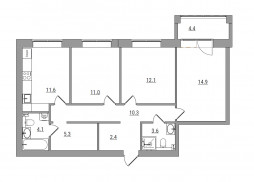 3-комнатная, 79.7 м²
