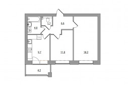 2-комнатная, 55.4 м²