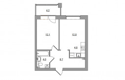 2-комнатная, 45 м²