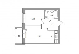 2-комнатная, 42.8 м²