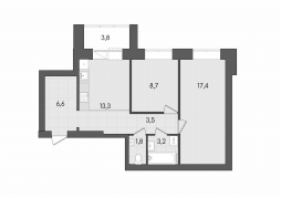 2-комнатная, 58.3 м²