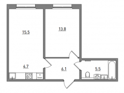 2-комнатная, 45.6 м²