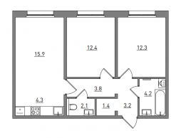 3-комнатная, 59.6 м²