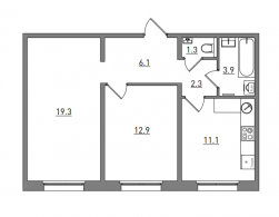 2-комнатная, 56.9 м²