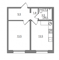 1-комнатная, 37.8 м²
