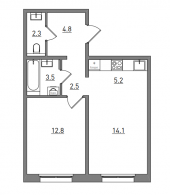 2-комнатная, 45.2 м²