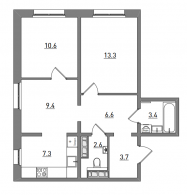 3-комнатная, 56.9 м²
