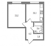 1-комнатная, 32.9 м²
