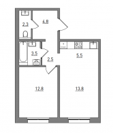 2-комнатная, 45.2 м²