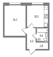 1-комнатная, 33.8 м²