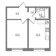 1-комнатная, 37.8 м²