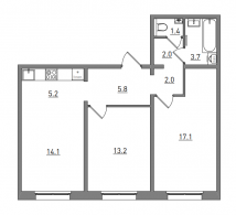 3-комнатная, 64.5 м²
