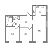 3-комнатная, 64.2 м²